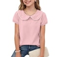 thumbnail image 3 of Ugoldhm Girls' Short-Sleeve Peter Pan Collar T-Shirt, Slim Fit Straight Top White Scalloped Trim and Short Puff Sleeves Tee, 3 of 8
