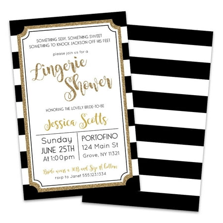 - Personalized Glitter and Stripes Lingerie Shower Invitations