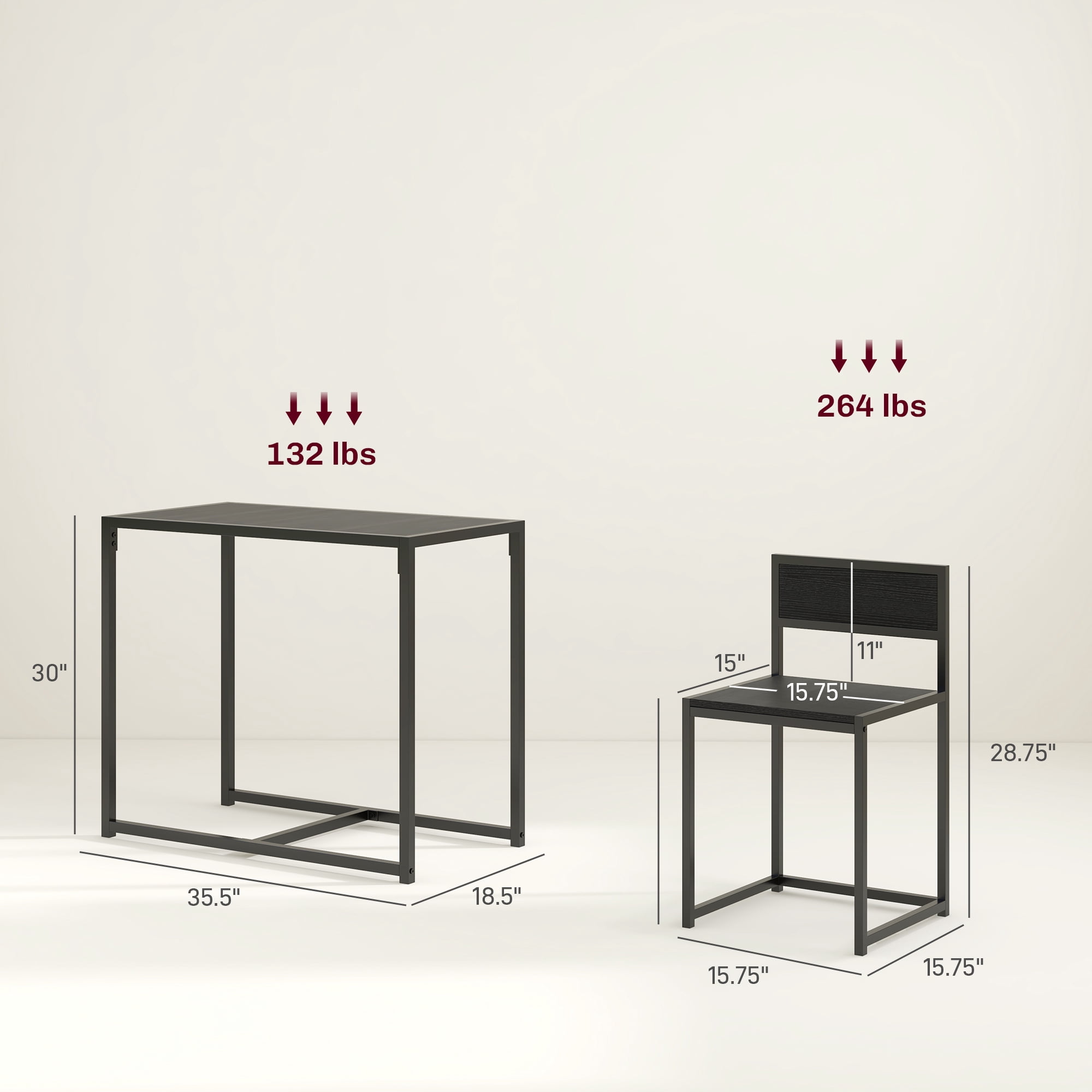 HOMCOM 3-Piece Industrial Dining Table Set for 2 Kitchen Table and Chairs