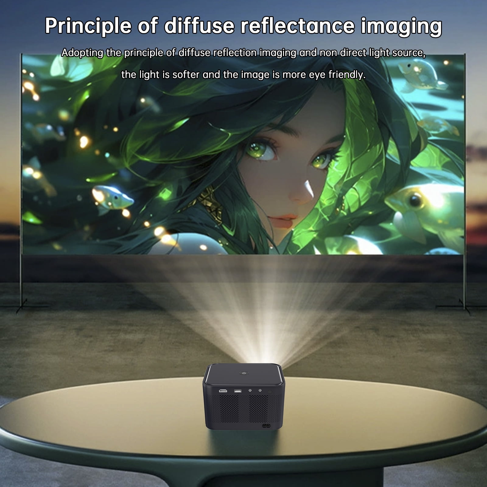 VIPQV 4K Android Smart Projector, Voice Control, Auto Focus & Keystone, Wireless Screen Projection, 1400 Lumens, MEMC Motion Compensation, Built-in Speakers, HD 720P Native
