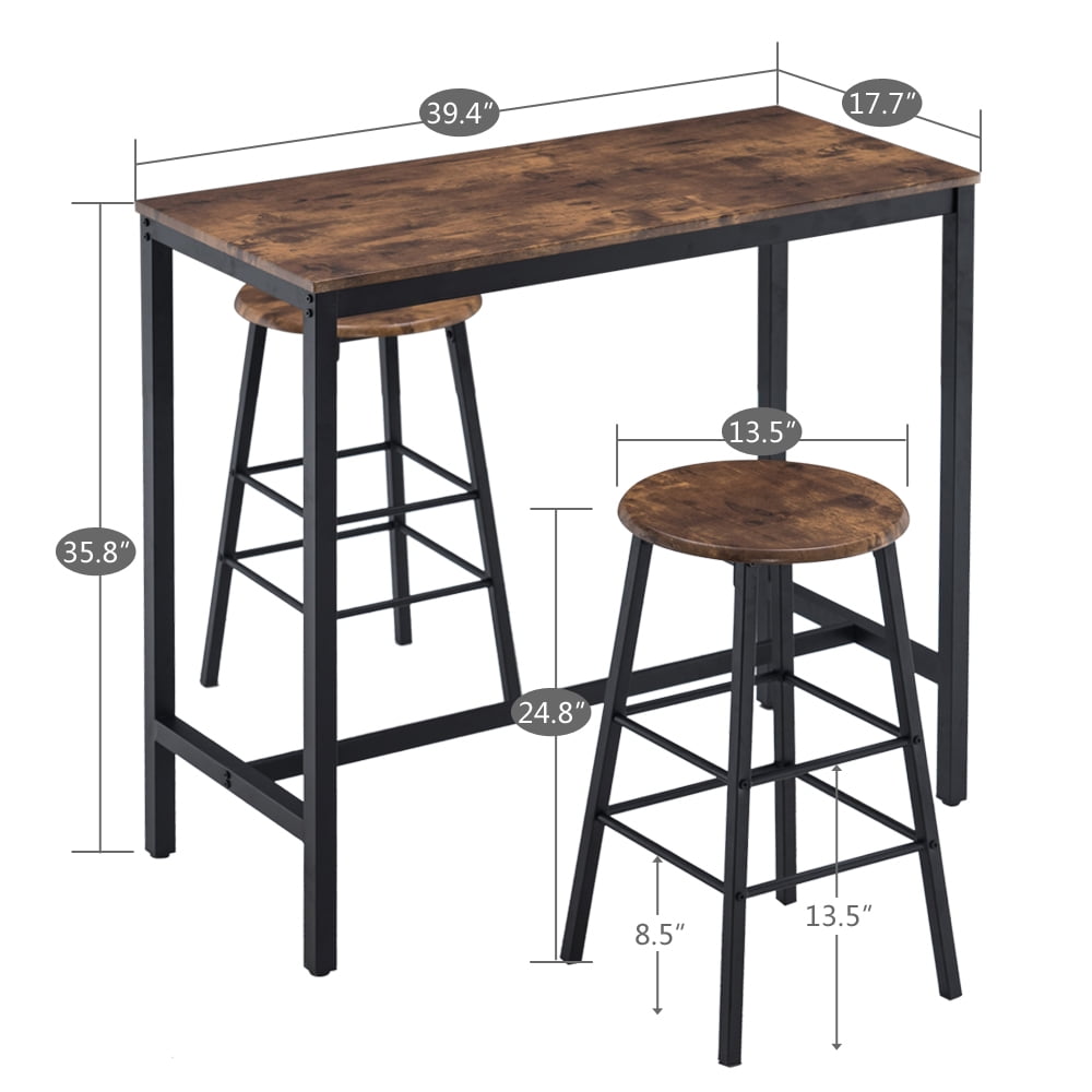 Kepooman 2 Pieces Industrial Round Bar Stools for Kitchen Dining Room, Brown