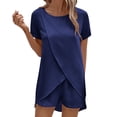 thumbnail image 2 of Guieoi Summer Two-Piece Outfit Solid-Color Short-Sleeve Top and Pants Casual Matching Set Blue S, 2 of 6