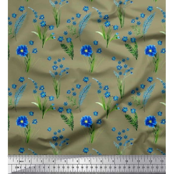 Soimoi Cotton Cambric Fabric Leaves & Aster Floral Print Fabric by The Yard 42 Inch Wide