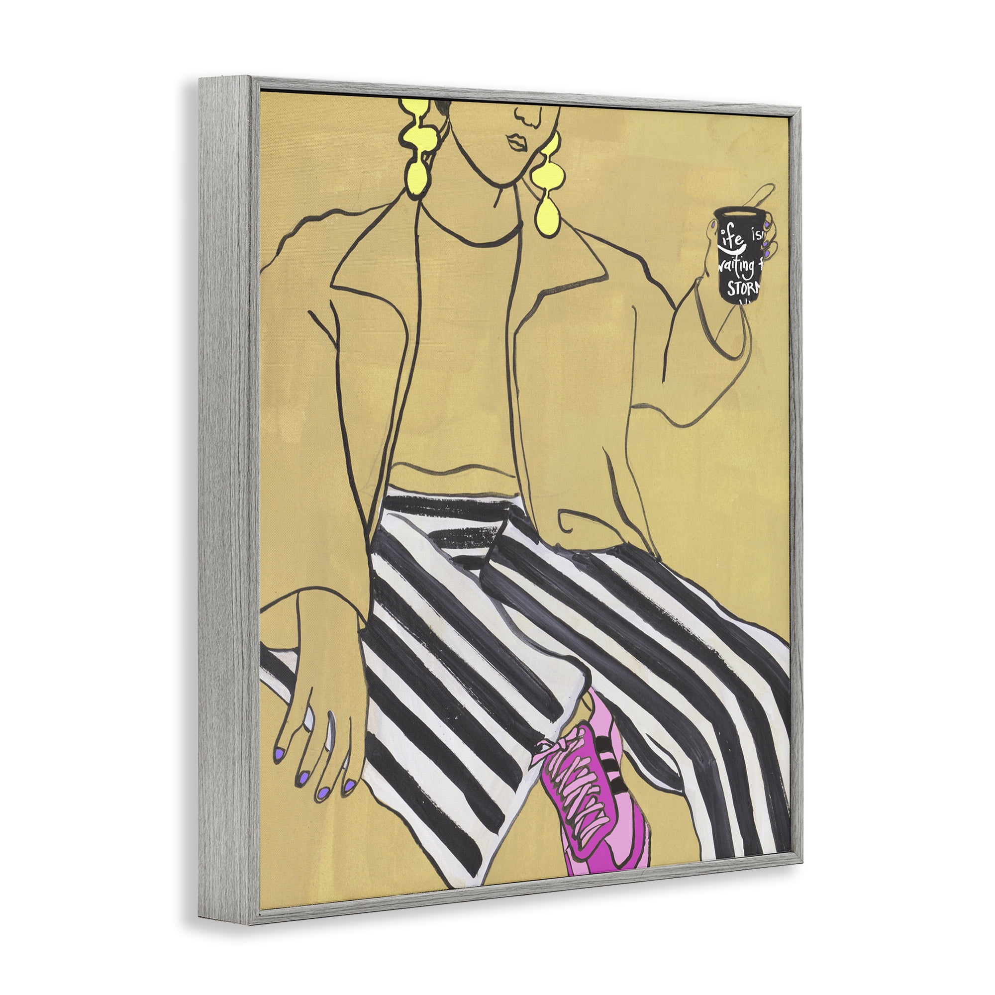 Stupell Industries Fashion Girl in Stripes Gray Framed Giclee Art, design by Melissa Wang