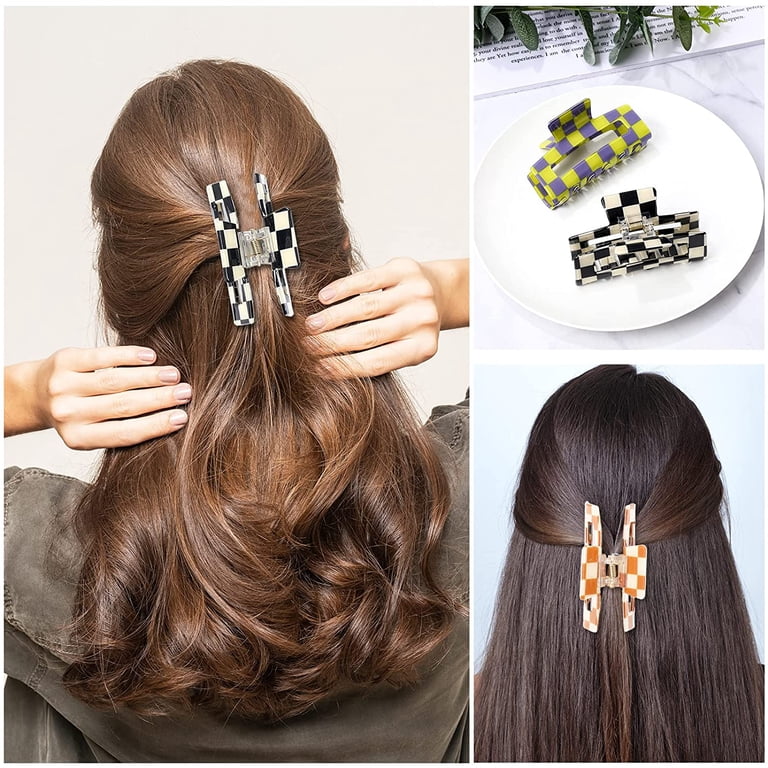Rectangle Plaid Hair Clips for Women Amazon.com: Bmobuo Pink & White Checkered Hair Clips (3  main image 2