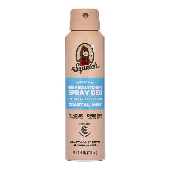 Dr. Squatch Men's Spray Deodorant, Quick Drying, Aluminum Free, Coastal Mist, 4 fl oz