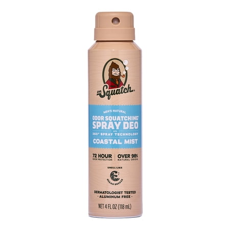 Dr. Squatch Men s Spray Deodorant - Quick Drying  Aluminum Free - Coastal Mist (4 oz)
