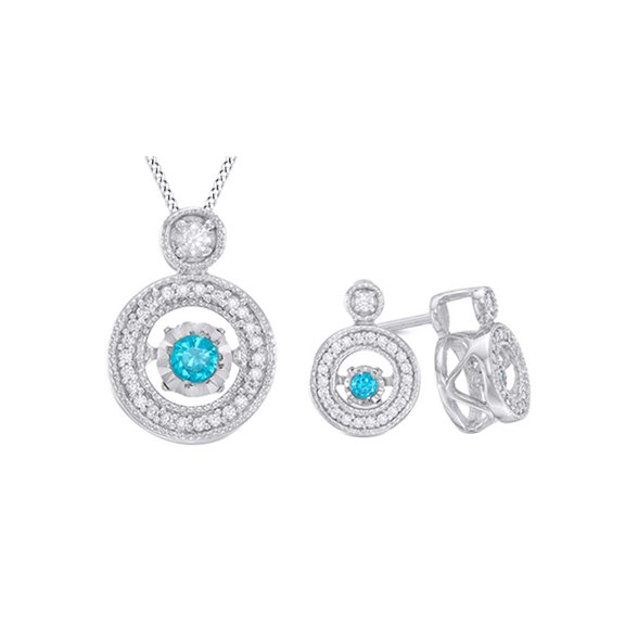 AFFY Dancing Blue And White Natural Diamond Jewelry Set In 14K White Gold Over Sterling Silver (1/3 Ct)
