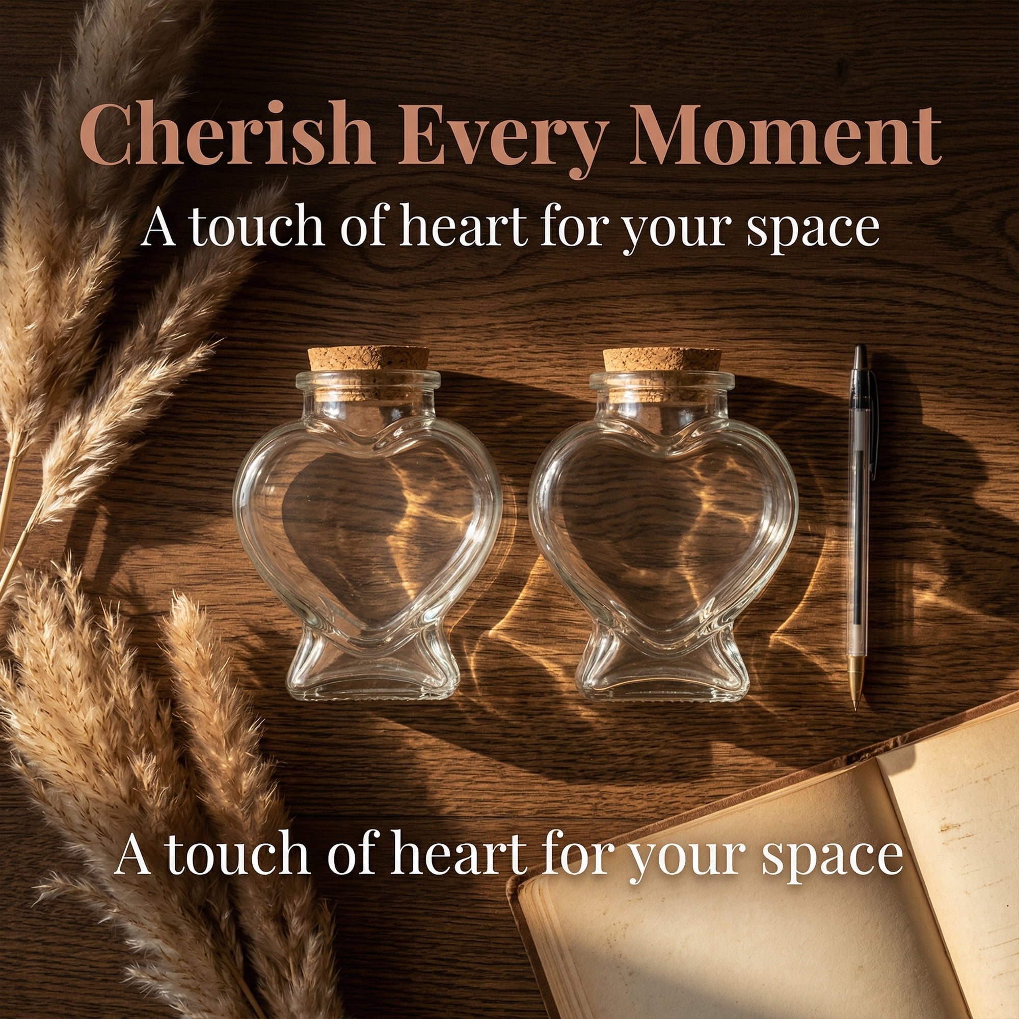 Unique Bargains 2pcs Glass Jars With Cork Stoppers Heart Shaped 2.4" x 2.4" x 3.1"