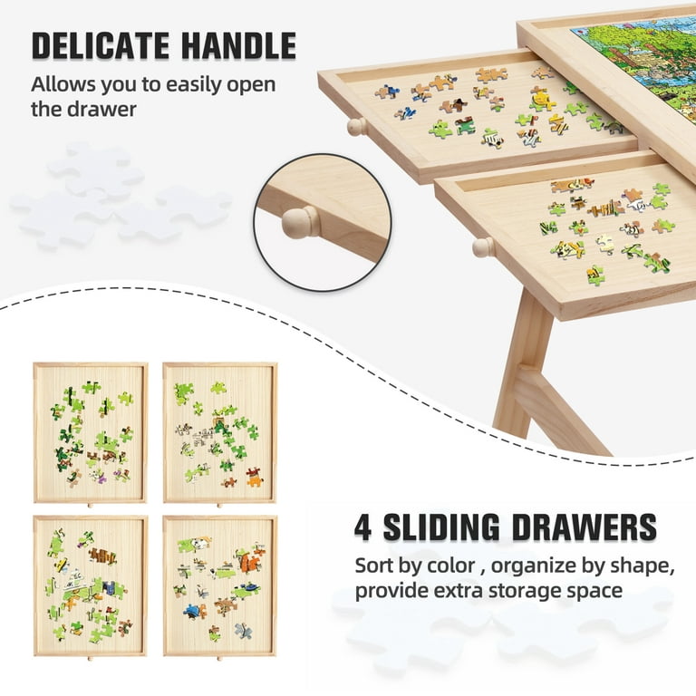 1500 Piece Puzzle Board 34 x 26 Wooden Jigsaw Puzzle Table with Folding  Legs and 4 Drawers,1 Protective Cover 10 Glue Sheet and 4 Hangers,Portable  Puzzle Tray for Adults and Kids 