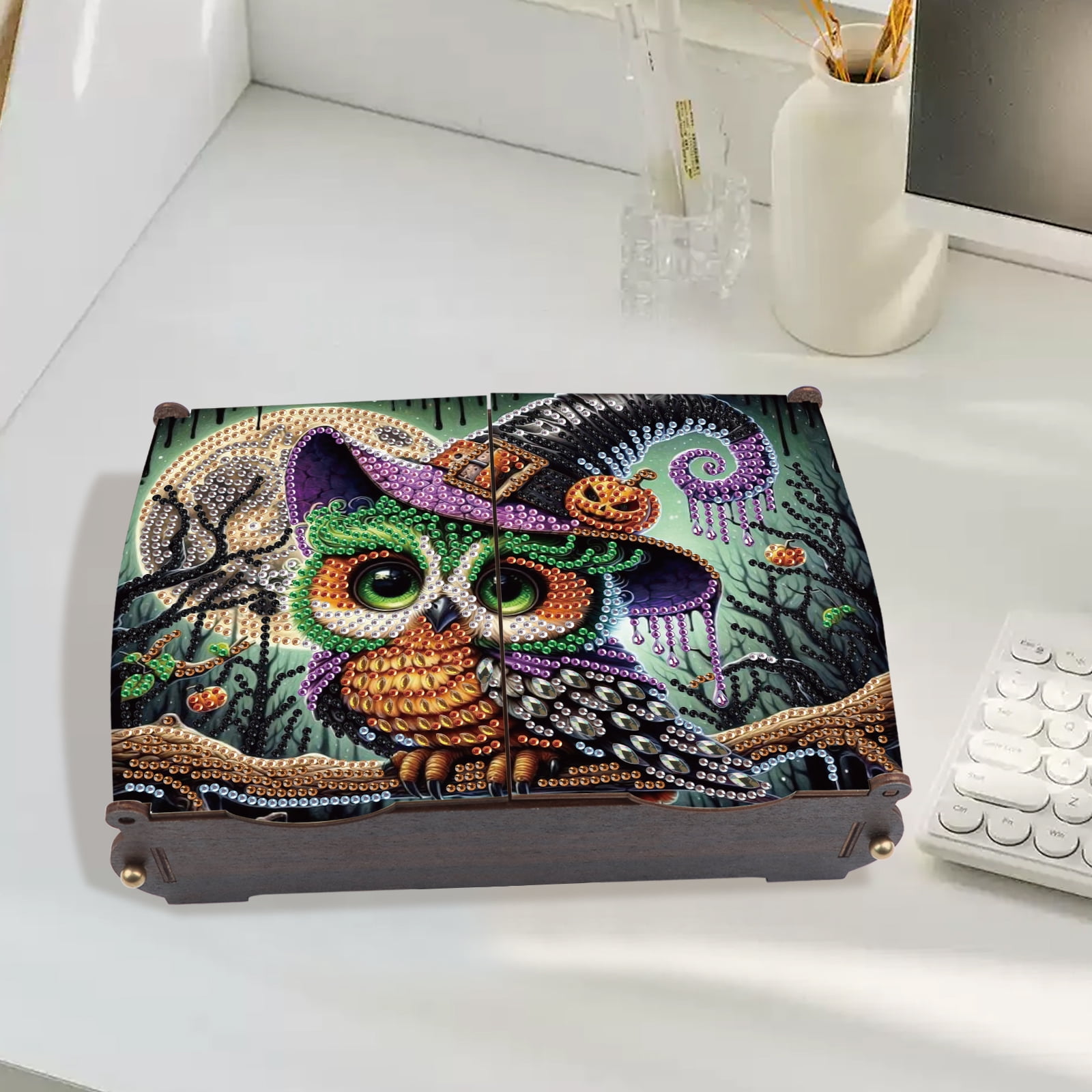 Diamond Painting Kit Storage Box, Halloween Owl DIY Multi-Purpose Craft Storage Box, Suitable for Home Office Holiday Gifts