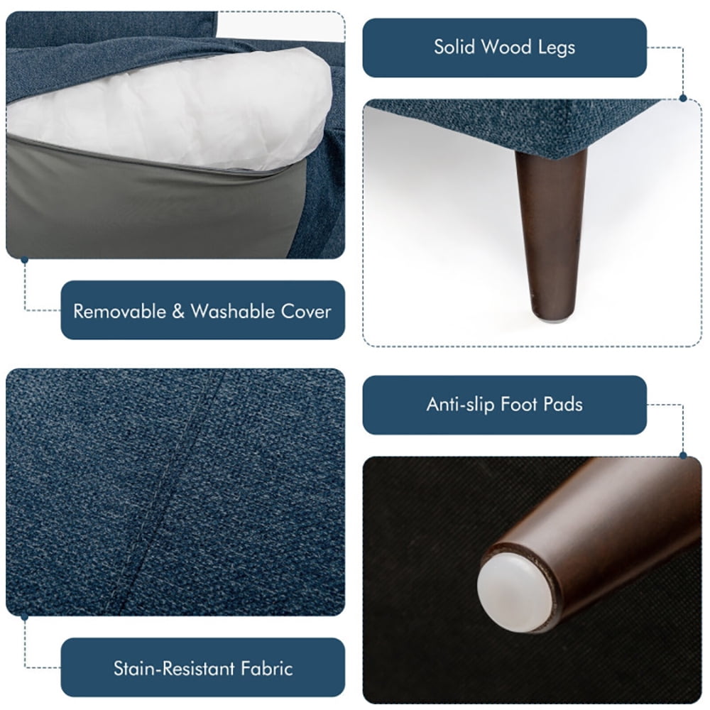 Finihen L-Shaped Sectional Sofa Couch, Sofa Bed, Convertible L-Shaped Fabric Sectional Sofa with Chaise Lounge and Solid Wood Legs, for Living Room, Navy Finihen L-Shaped Sectional Sofa Couch, Sofa Bed, Convertible L-Shaped Fabric Sectional Sofa with Chaise Lounge and Solid Wood Legs, for Living Room, Navy
