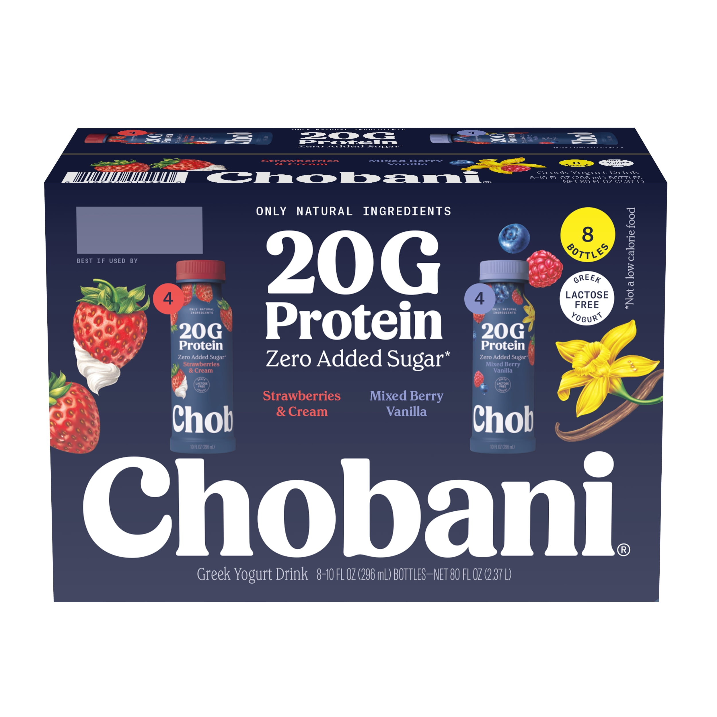 Chobani 20G Protein Low-Fat Greek Yogurt Drink, Family Variety, 10 fl oz Bottle, 8 Pack