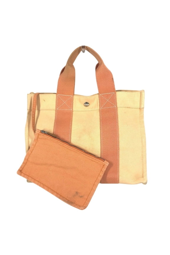Pre-Owned HERMES Coquillage PM Tote Bag with Pouch, Cotton, Orange, for Men and Women (Good)
