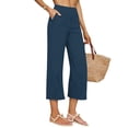 thumbnail image 3 of QATAINLAV Linen Capri Pants for Women Loose Wide Leg Capris Pant Summer Boho Dressy Casual Elastic Waist Beach Trousers with Pockets Navy XL, 3 of 8