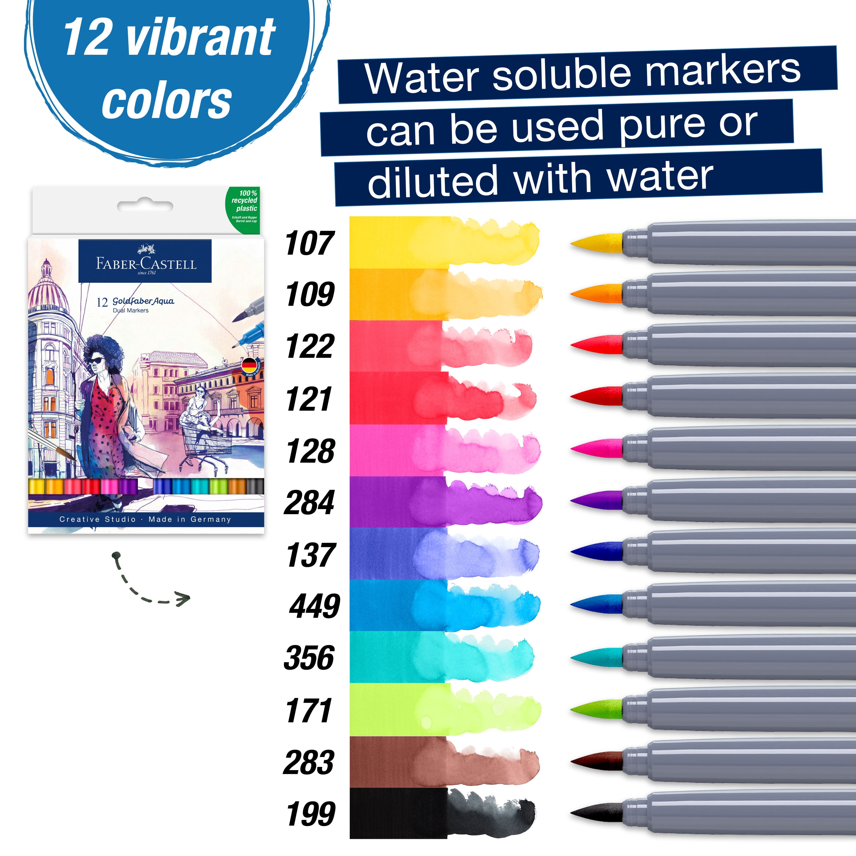 Faber-Castell Goldfaber Aqua Dual Markers- 12 Count Art Set, All Skill Levels, (Doubled-Ended Markers)