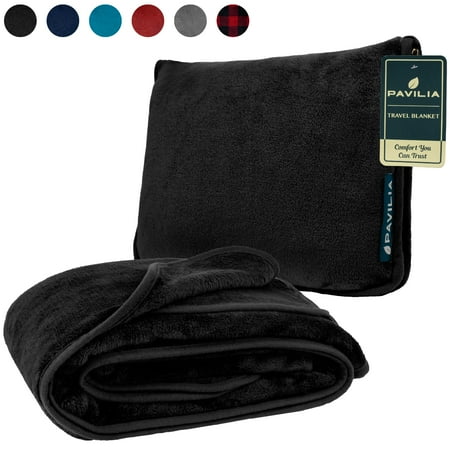 PAVILIA Fleece Travel Blanket Pillow | Large Portable ...
