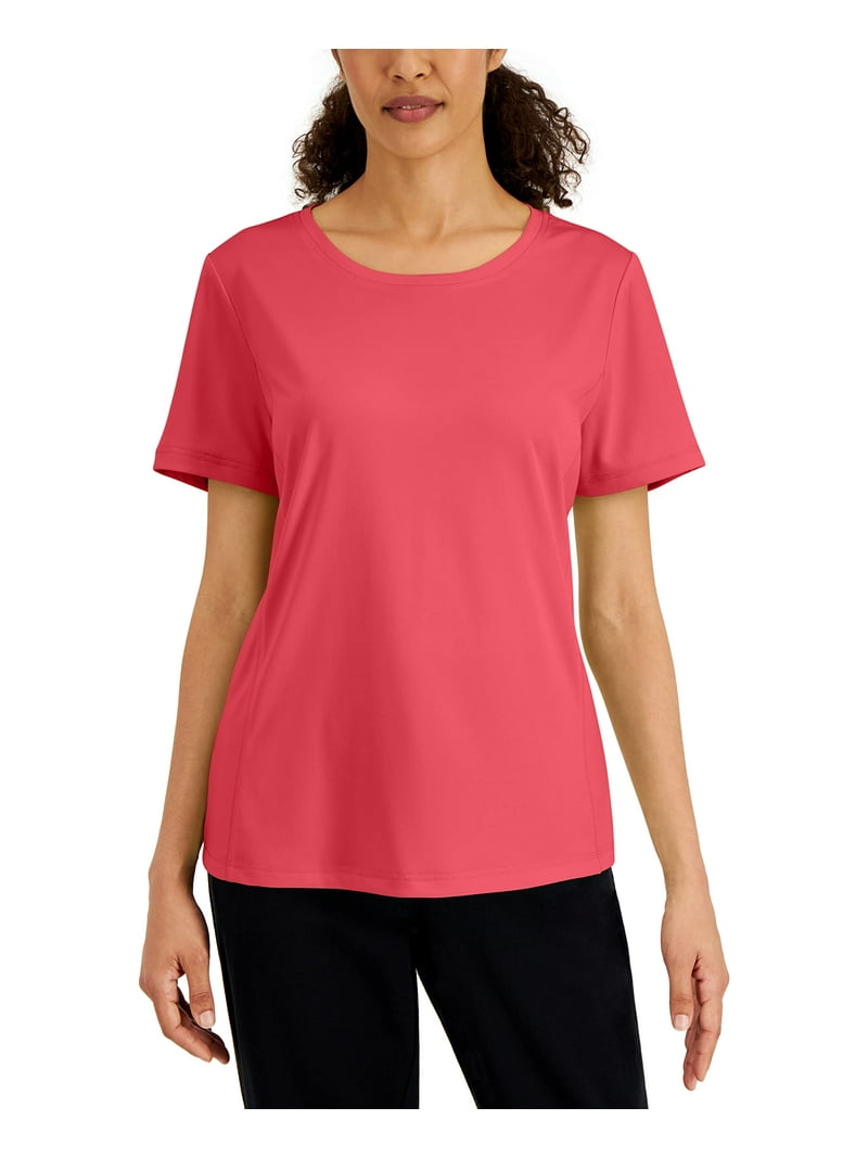 KAREN SCOTT Womens Green Knit Moisture Wicking Short Sleeve Scoop