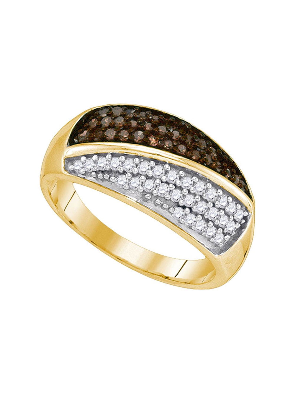 AA Jewels Solid 10k Yellow Gold Round Chocolate Brown Diamond Band