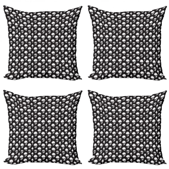 Garden Art Throw Pillow Cushion Case Pack of 4, Monochrome Style Layout of Peony Flower Silhouettes Flourishing, Modern Accent Double-Sided Print, 4 Sizes, Charcoal Grey and White, by Ambesonne