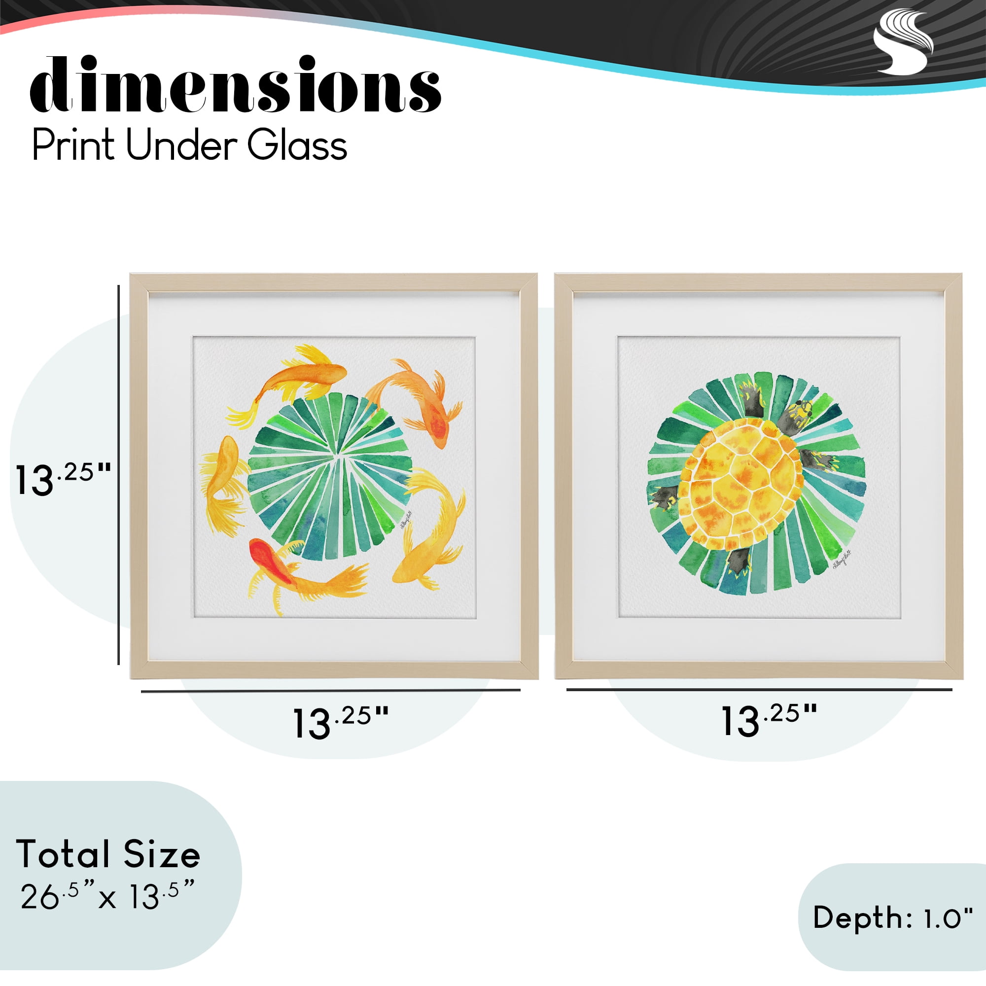 Stupell Industries Orbital Aquatic Creatures 2 Piece Birch Framed Print Under Glass Set, design by Hillary Holt