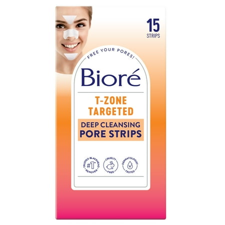 Bioré T-Zone Targeted Deep Cleansing Pore Strips, Blackhead Remover, Clogged Pores, 15 Ct