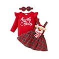 thumbnail image 2 of Baby Girls 3 Piece Outfits Red Long Sleeve Letter Print Romper Plaid Suspender Skirt Headband Set, 2 of 10