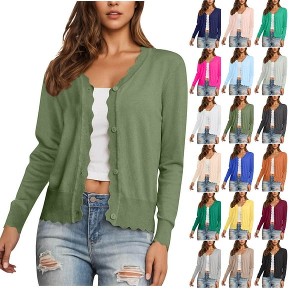 UVEASISHA Cardigan Sweaters for Women Summer Fall Long Sleeve Button Down Shrugs Dressy Casual Open Front Lightweight Jackets Army Green L