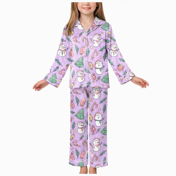 WUANDIXFA Baby Girl Christmas Pajamas 2 Piece Girls Silk Pajamas Set 3-14Y Soft Satin Sleepwear for Comfortable Nights,Light Purple,5-6 Years