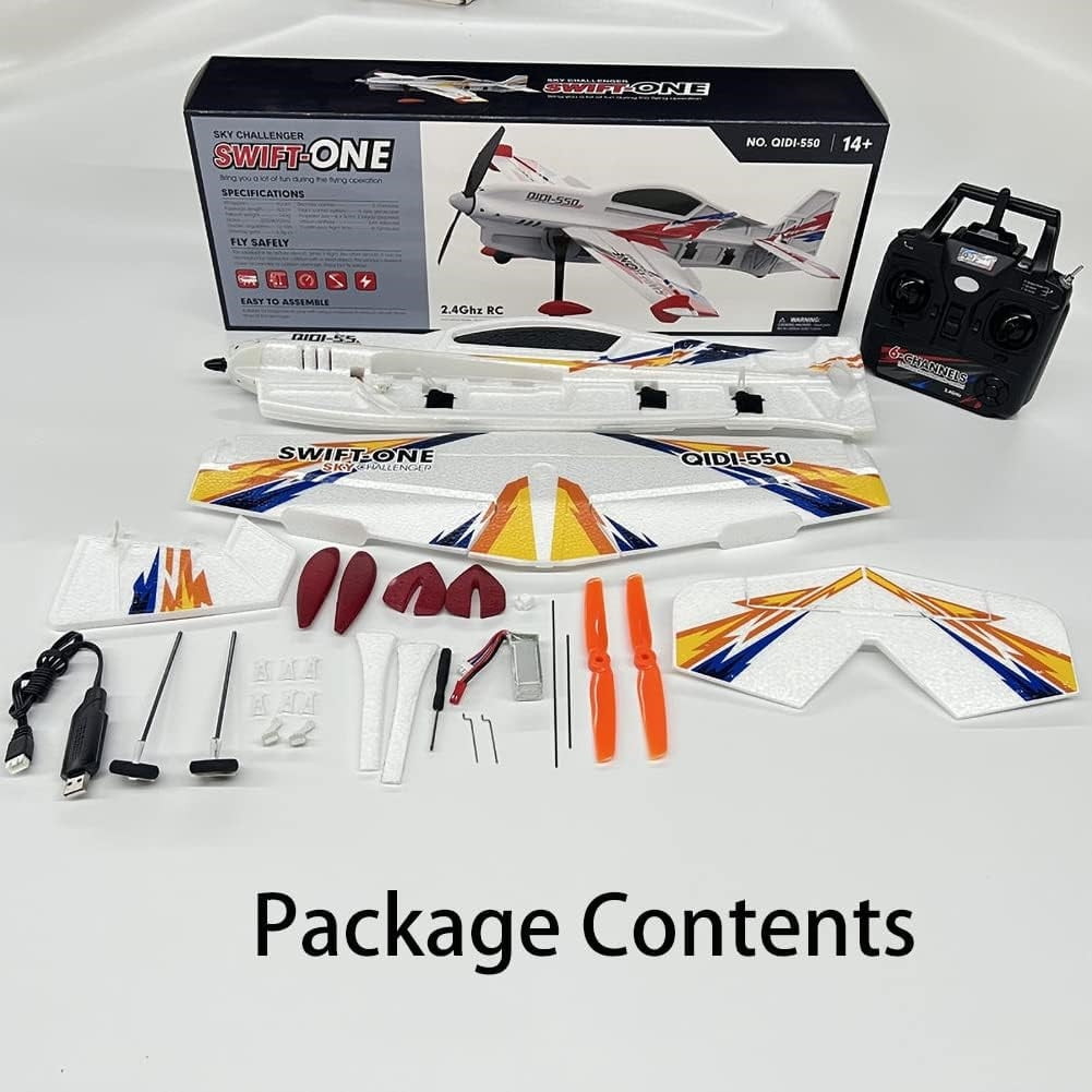 QIDI-550 RC Airplane One-Key Hanging Stunt Fixed Wing with Wind Resistant Flight Ready to Fly Orange