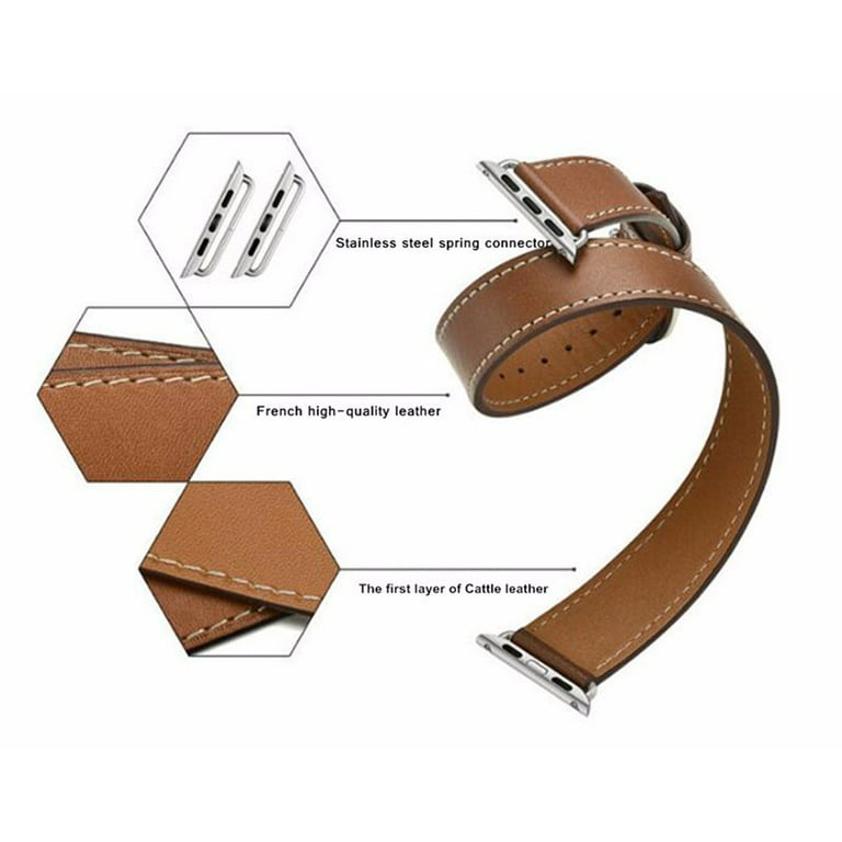 Double tour strap for Apple Watch Band 44mm 45mm 40mm-41mm Luxury Genuine  Leather Bracelet iWatch series 8 7 SE 6 5 4 Ultra 49mm