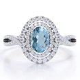 thumbnail image 1 of JeenMata Anillo de Compromiso con Diseño de Halo Doble Aguamarina Azul Claro y Moissanita de Forma Ovalada de 1,50 Quilates: Pavé de Infinito: Baño de Oro Blanco de 18 K sobre Plata, 1 of 6