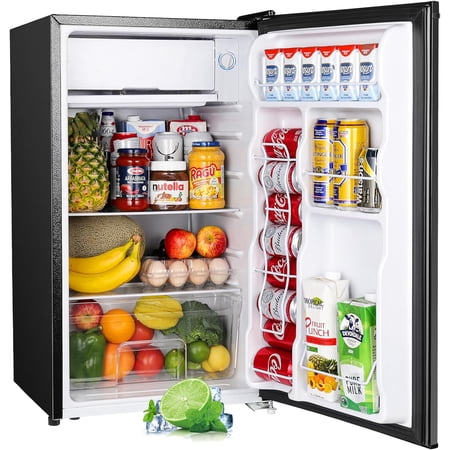 3.2 Cu.Ft Mini Fridge with Freezer, Single Door Mini Fridge, Adjustable Thermostat, Mini Refrigerator for Dorm, Office, Bedroom, Stainless