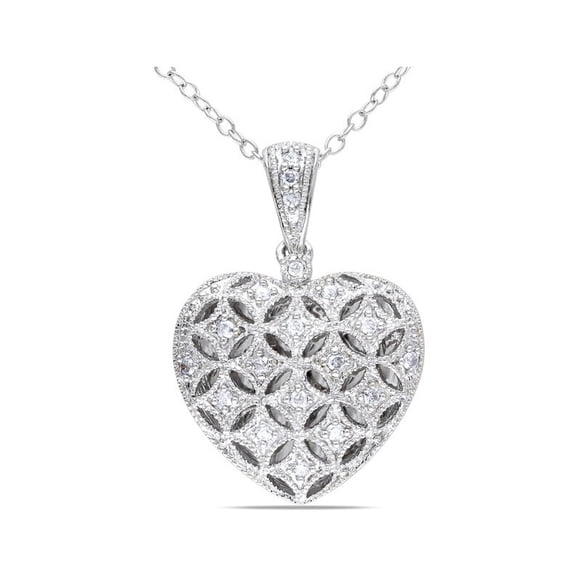 1/7 Carat (ctw I2-I3) Diamond Heart Locket Pendant Necklace in Sterling Silver with Chain