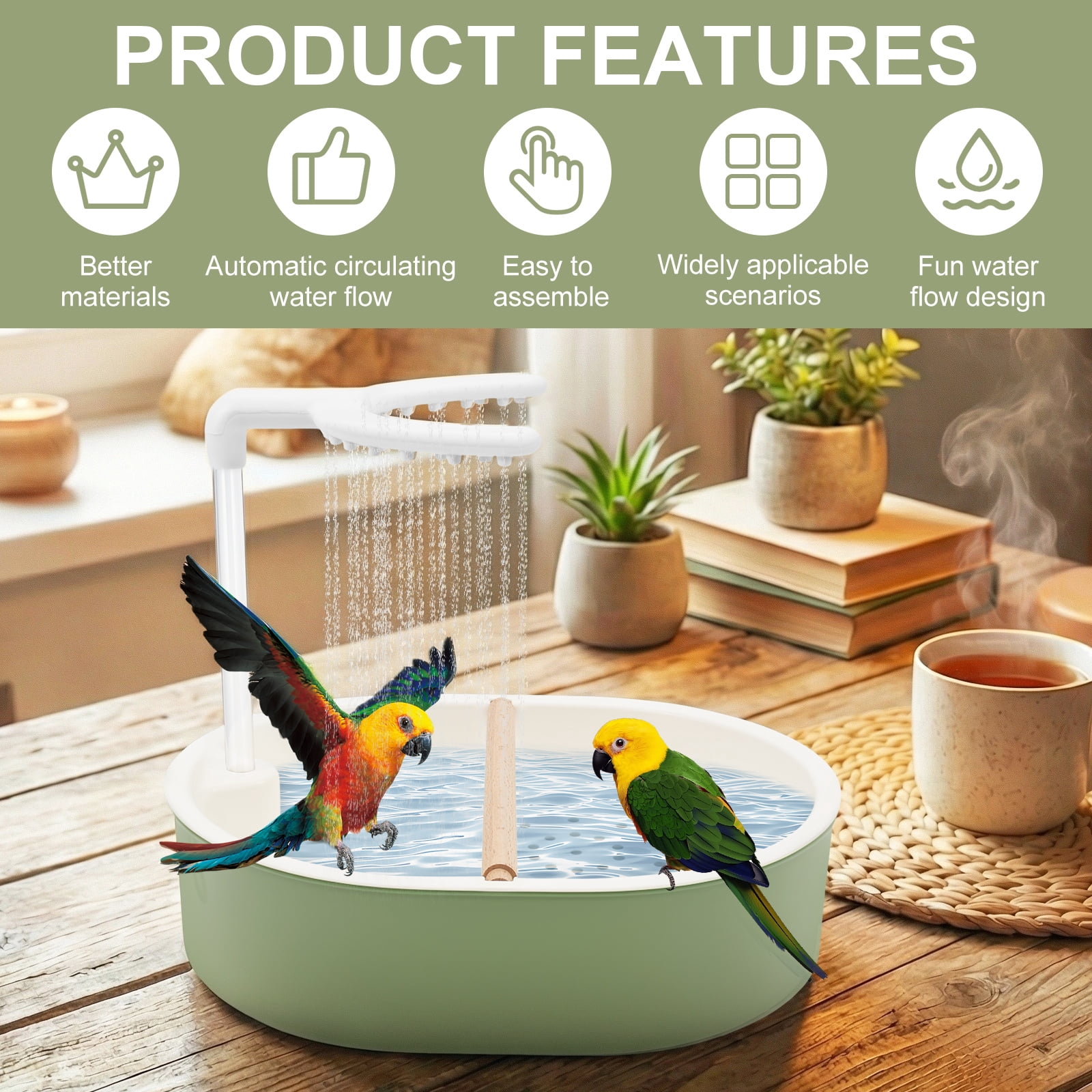 Ikoopy Parrot Bathtub Bird Automatic Bath Shower Large Bird Shower Fountain Indoor Bathtub with Running Water Contains USB and Pump for African Grey Cockatiel Conure Budgie Lovebird