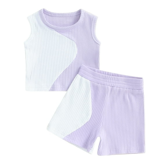 Elippeo 2Pcs Baby Girl Summer Outfits 9 12 18 24 Months 3 4 Years Sleeveless Patchwork Tank Tops Shorts Set Toddler Clothes