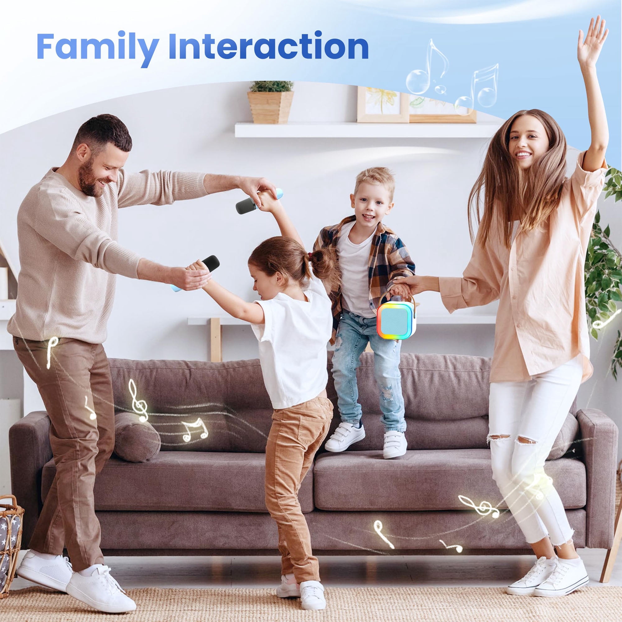 BONAOK Mini Karaoke Machine for Kids, Portable Karaoke Speaker with 2 Wilreless Microphones and Bluetooth for Home Party, Birthday Gifts for Girls(Blue)