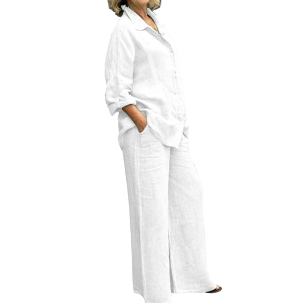 Conjunto de dos piezas de manga larga para mujer: top y pantalones anchos, poliéster, playa/vacaciones - Tallas S-XXXXL