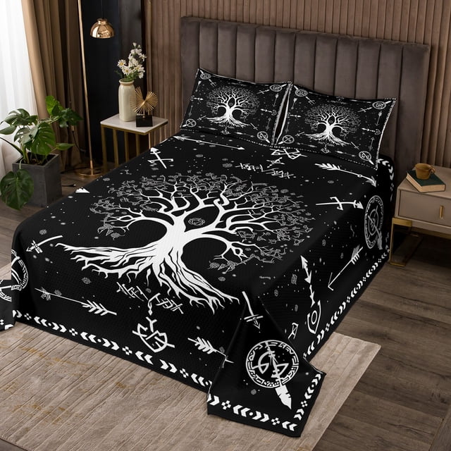 Magical Tree Bedding Set,Exotic Geometric Circles Tribal Arrow Bedspread for Kids Teens Adults,Wild Plant Decor Bohemian Style Coverlet Set with 2 Pillowcases,Queen Size 3 Pcs