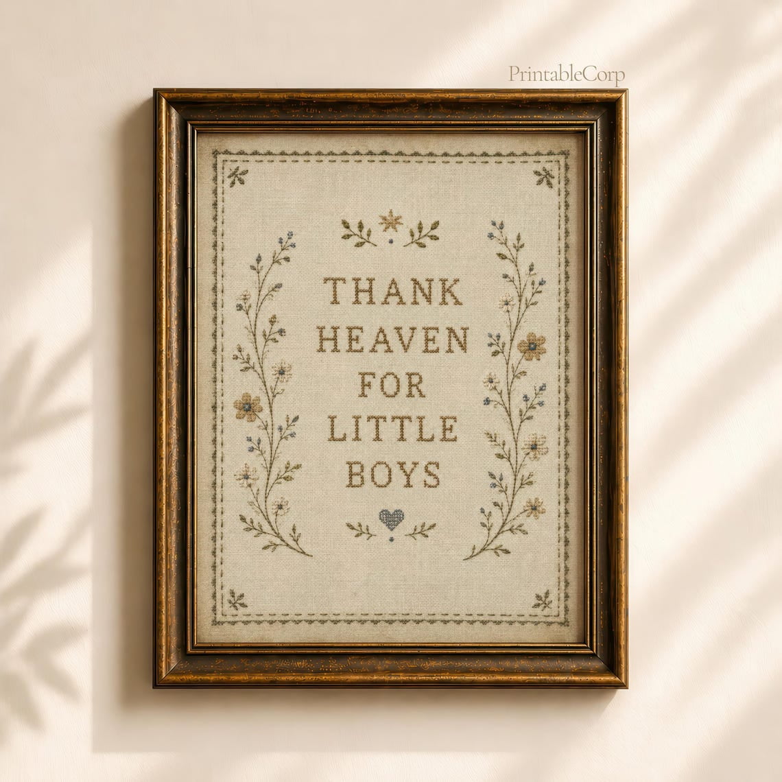 Thank Heaven For Little Boys Wall Art Vintage Nursery Decor Baby Boy Room Print Neutral Nursery Quote Baby Shower Gift