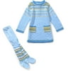 Faded Glory - Striped Blue Sweater Dress and Tights - Toddler