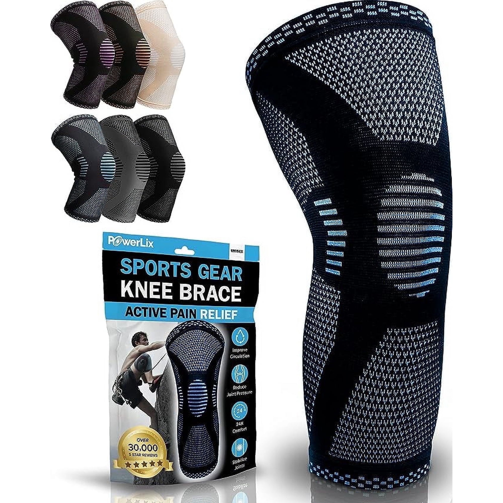 PowerLix Knee Brace and Support, 4-Way Knee Compression Sleeve for Men & Women, Pain Relief & Support Knee Sleeve for Sports & Fitness with Anti Slip & 3D Knitting, Light Blue, S