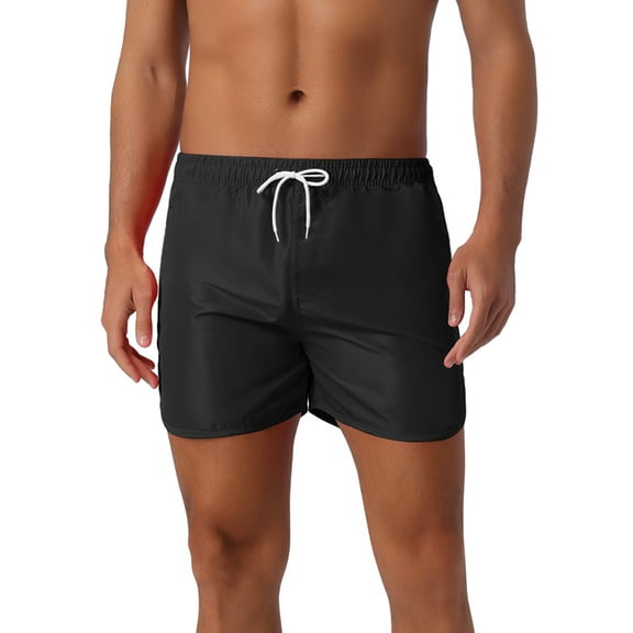 INSPIRE CHIC Men's Casual Lightweight Solid Color Elastic Waist Drawstring Summer Beach Board Shorts 28 Black