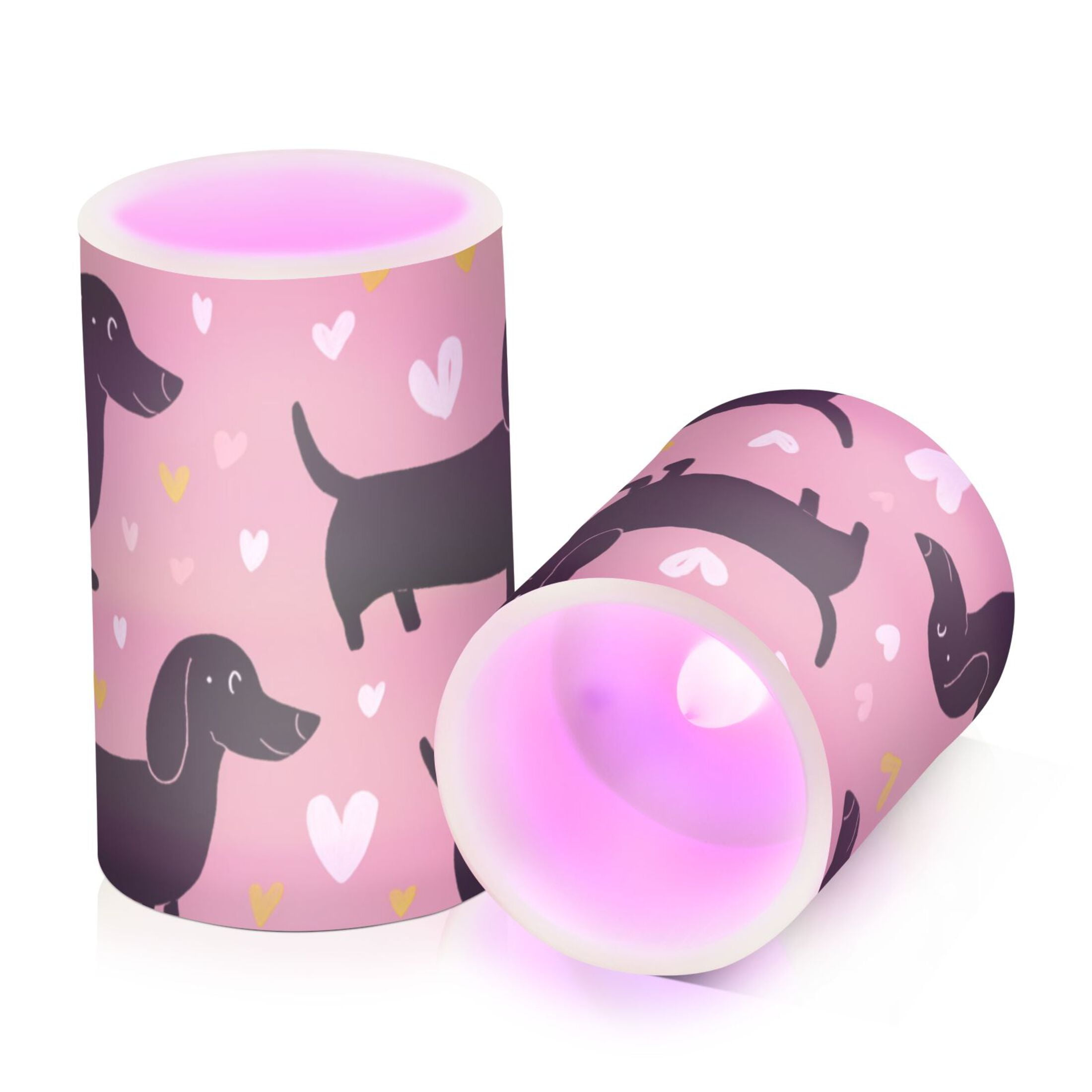 Valentine Dachshund Dogs Cute Hearts Flickering Flameless Candles LED Tealight Battery Operated with Remote Set of 2 Holiday Decor Ornaments