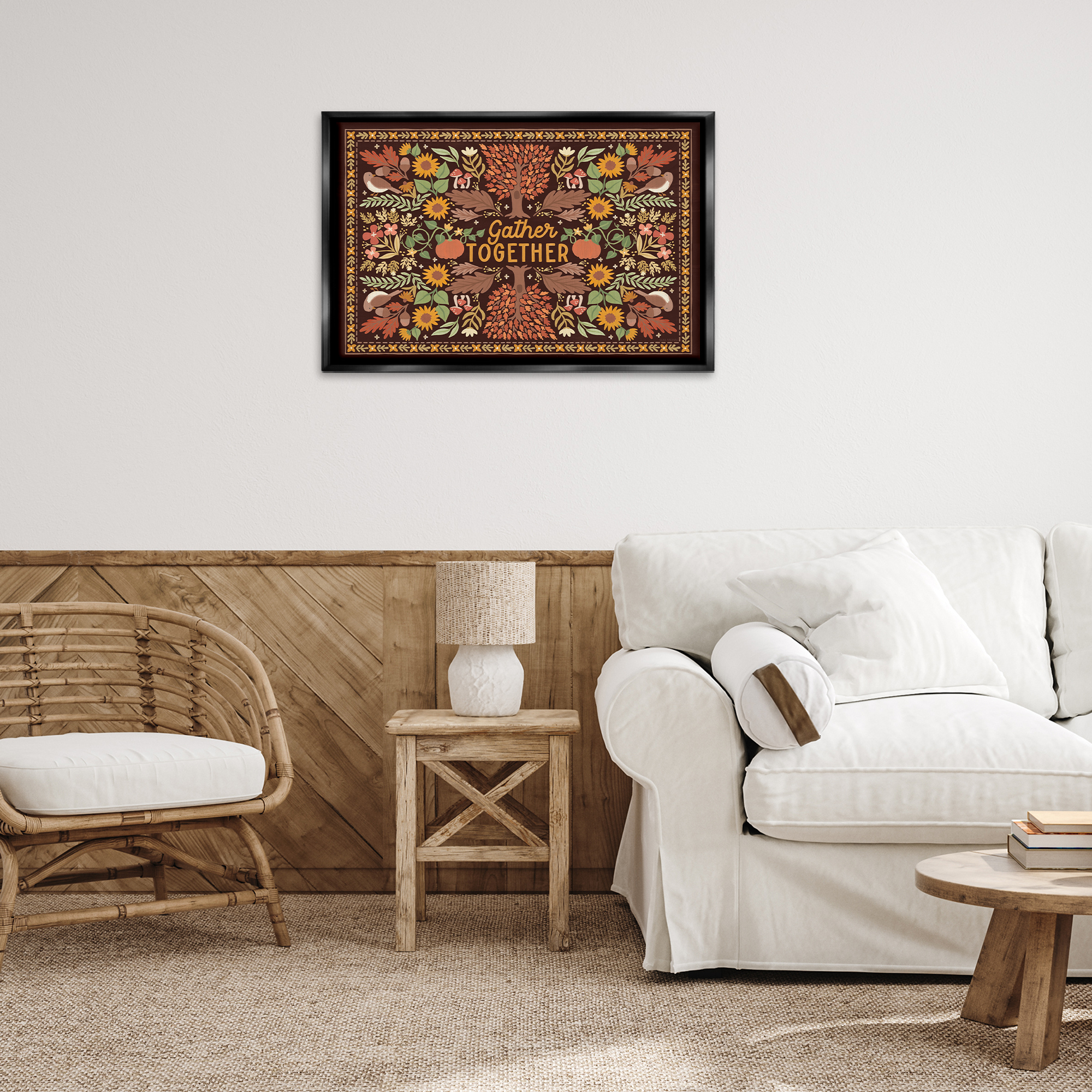 Stupell Industries Gather Together on Brown Landscape Painting Black Floater Framed Canvas Art Prints Wall Art, 31 x 21