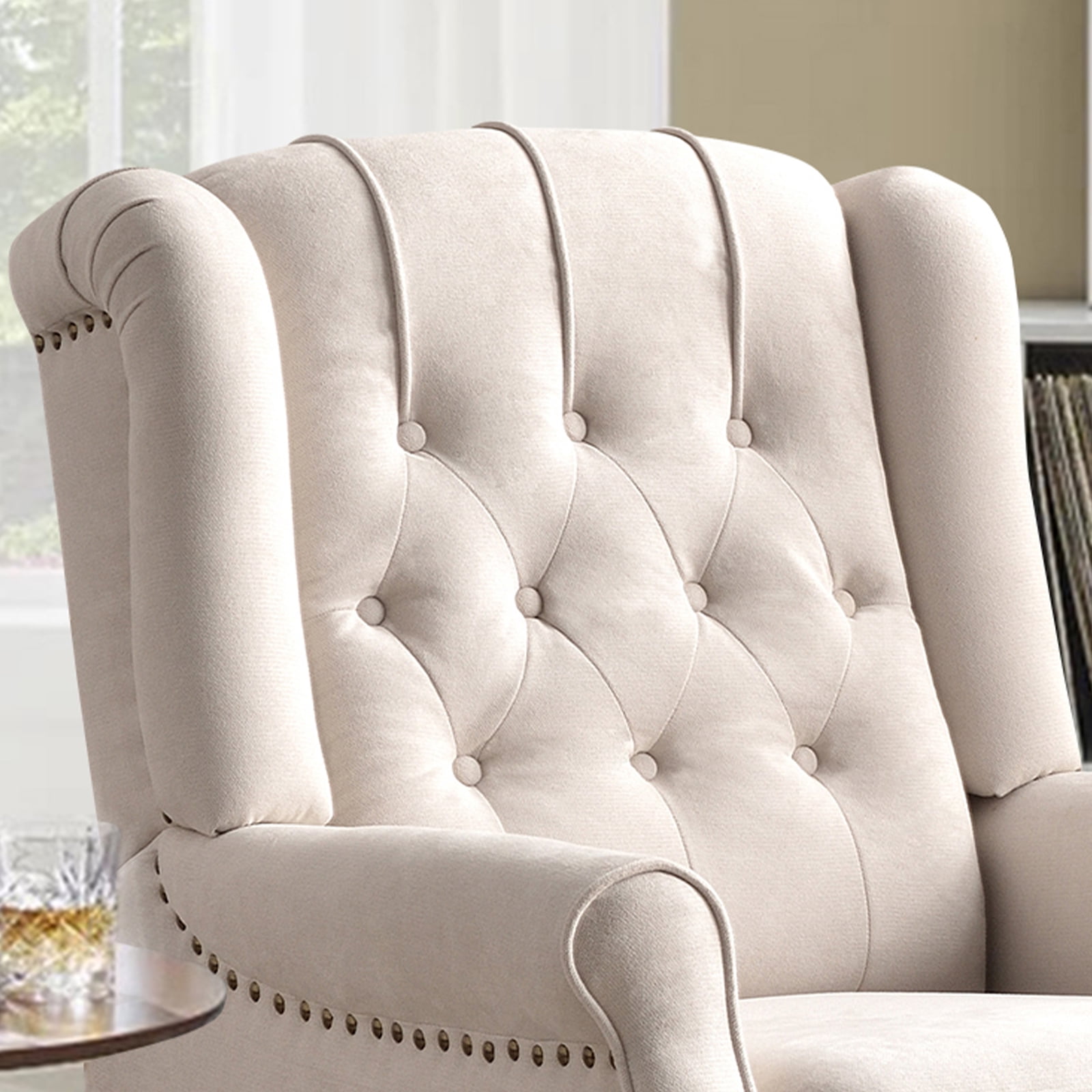 Bonzy Home Pushback Recliner Fabric Reclining Chair Sofa for Living Room, Cream