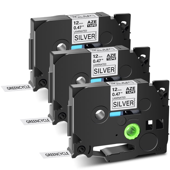 GREENCYCLE 3PK Compatible for Brother P-touch Black on Silver 12mm TZ TZe TZe-931 TZ-931 TZ931 TZe931 Laminated Label Tape