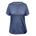 thumbnail image 5 of Gibobby Blusa de Trabajo de Manga Corta Blusa informal manga corta con cuello redondo y botones color liso para mujer(Azul,CH), 5 of 5