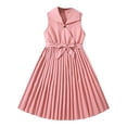 thumbnail image 1 of Odeerbi 8-13 Años Niñas Verano Algodón Tanque Vestido Cuello Solapa Plisado Vestido Con Cinturón Dos Piezas Conjunto Sin Mangas Blazer Vestido, 1 of 4