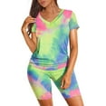 thumbnail image 2 of Jiyugala Short for Women Women's Two Piece Outfits for Women Short Sleeve V Neck Biker Shorts Set, 2 of 7